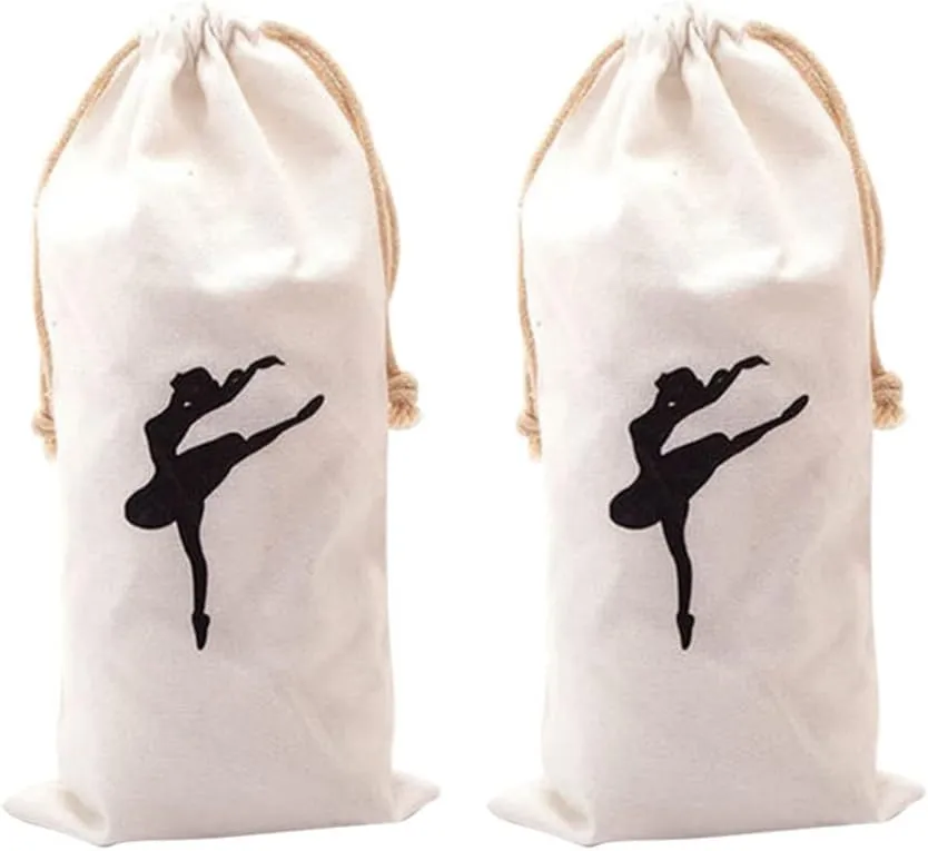 2pcs Ballerina Bag Ballet Shoes for Women Dancer Shoes Bag Personalised Pointe Shoe Bag Ballet Shoes Bag Shoe Storage Pouch Bags for Girls Dust Bag Drawstring Canvas White Toddler