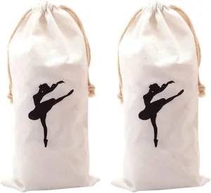 2pcs Ballerina Bag Ballet Shoes for Women Dancer Shoes Bag Personalised Pointe Shoe Bag Ballet Shoes Bag Shoe Storage Pouch Bags for Girls Dust Bag Drawstring Canvas White Toddler
