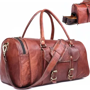 ANUENT Genuine Leather Duffel Bags for Traveling Vintage Carry on Duffle Bags for Airplanes, Gym, & Weekender Bag with Shoe Compartment Mens Brown Overnight Garment Travel Luggage