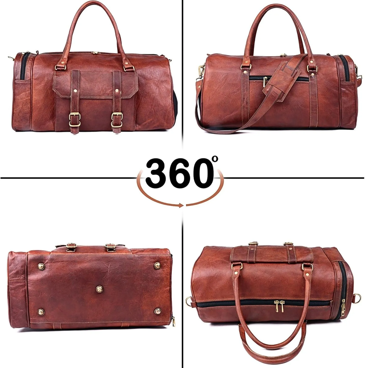 ANUENT Genuine Leather Duffel Bags for Traveling Vintage Carry on Duffle Bags for Airplanes, Gym, & Weekender Bag with Shoe Compartment Mens Brown Overnight Garment Travel Luggage