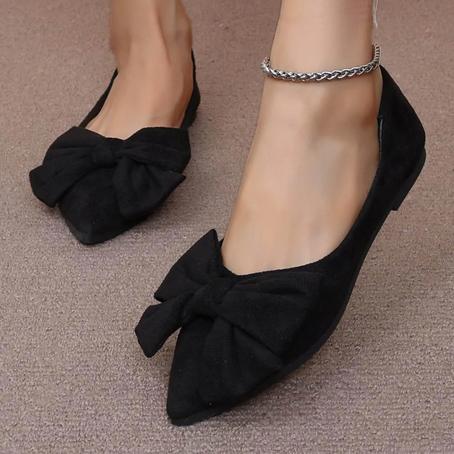 Black Flats for Women Dressy Ballet Flat Shoes Business Casual Loafers Flat Dress Shoes Comfortable Office Shoe