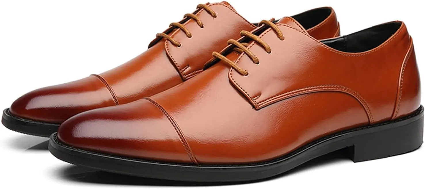ByErz Men's Dress Shoes Oxford Leather Stylish Lace-Up Wingtip Brogues Business Casual Formal Derby Shoes