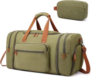 Canvas Travel Duffel Bags,Weekender Bag Mens,Overnight Carry On Bag With Shoe Compartment And Toiletry Bag,Travel Duffel Bags Men(Green)