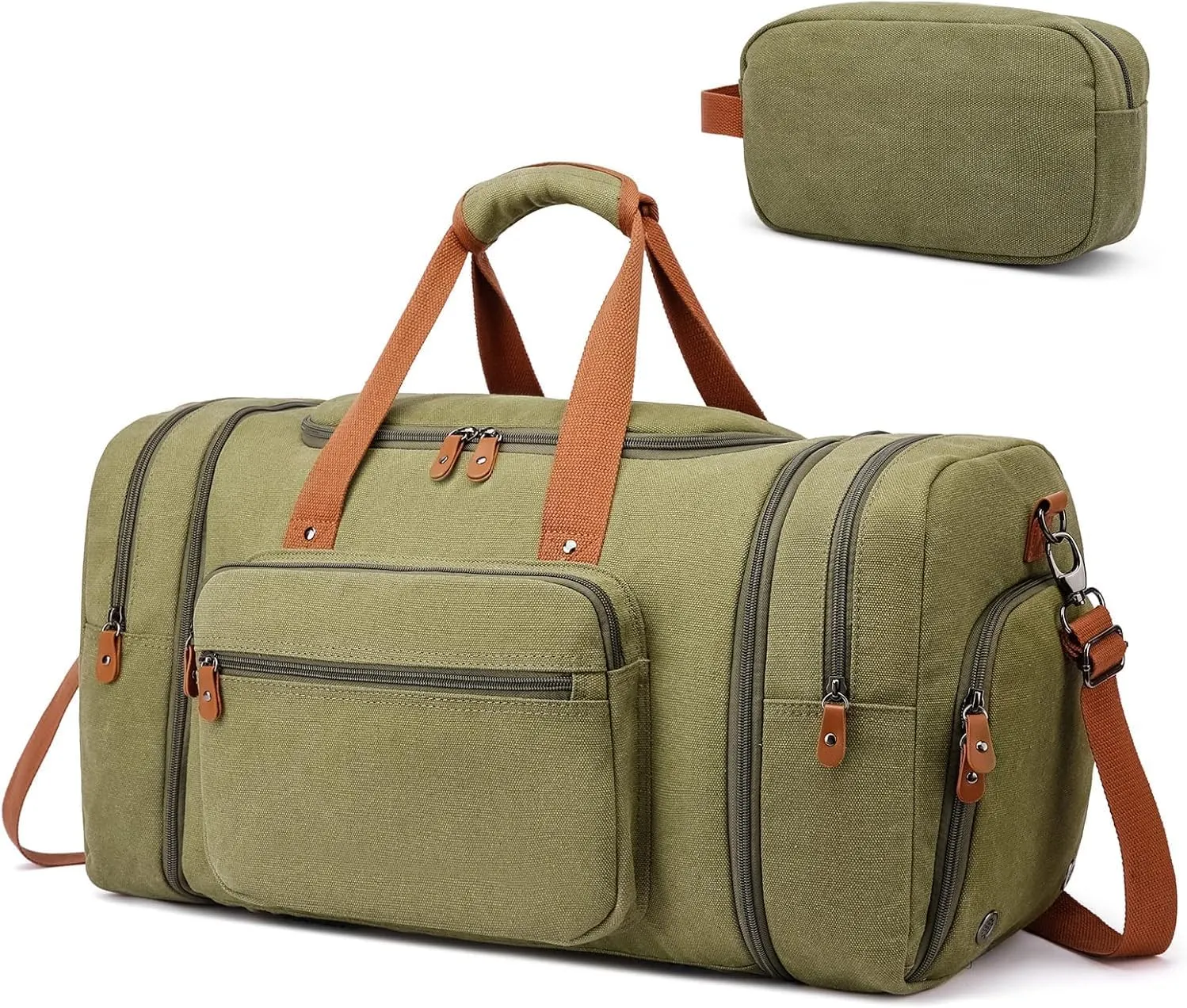 Canvas Travel Duffel Bags,Weekender Bag Mens,Overnight Carry On Bag With Shoe Compartment And Toiletry Bag,Travel Duffel Bags Men(Green)