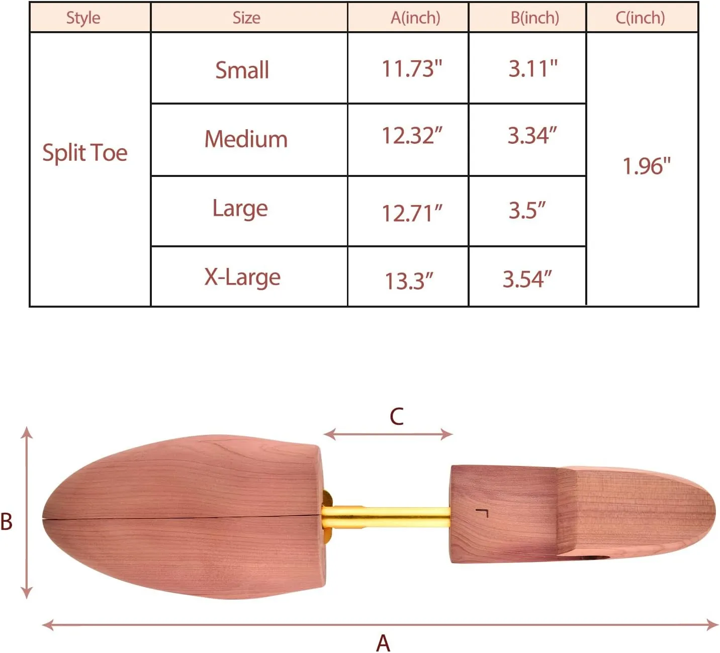 Cedar Shoe Tree for Men, Wide Heel Women's Adjustable Shoe Tree, Split Toe Cedar Boot Tree