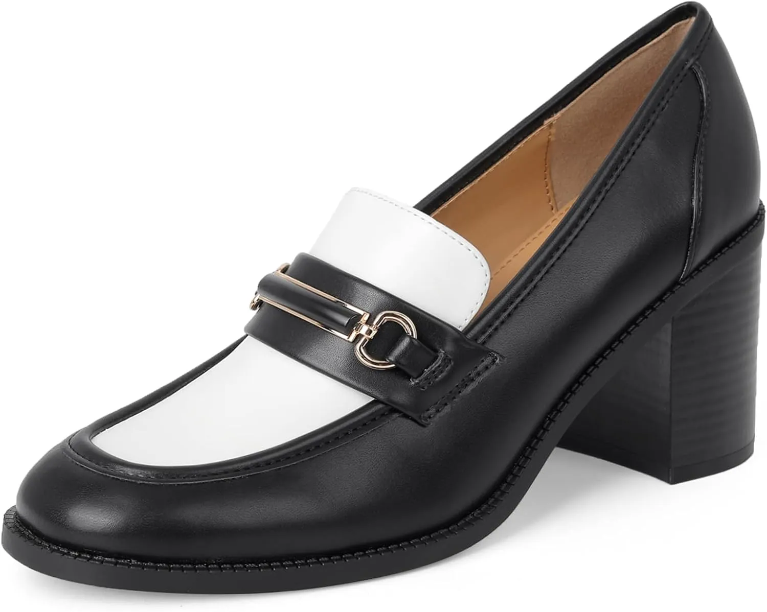 CosyFever Women's Loafer Pumps 3 Inch Block Chunky Heel Slip On Trendy Office Work Business Shoes for Dressy Casual Formal