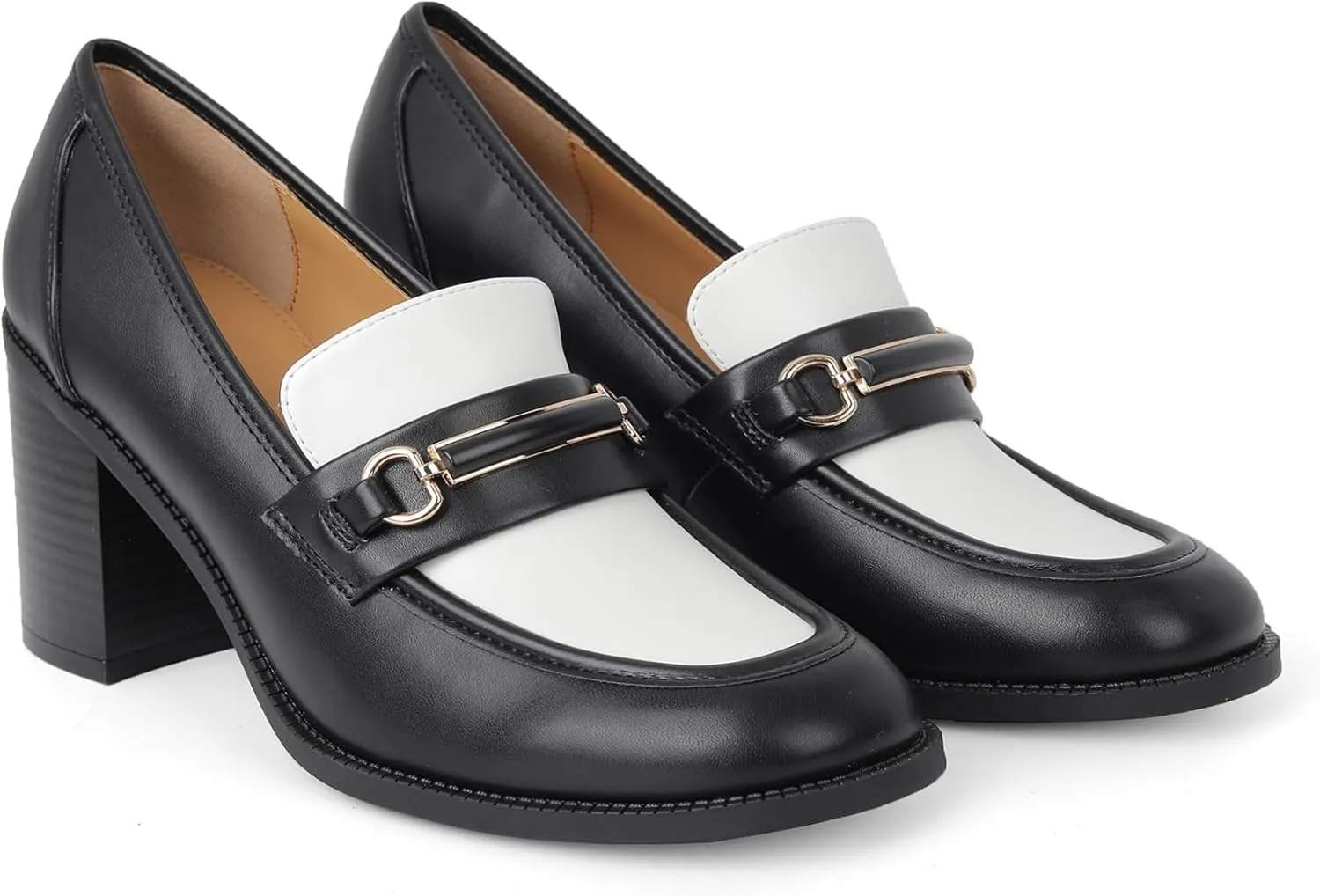 CosyFever Women's Loafer Pumps 3 Inch Block Chunky Heel Slip On Trendy Office Work Business Shoes for Dressy Casual Formal