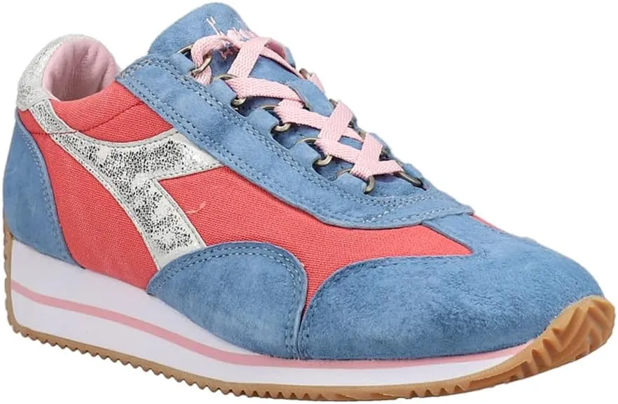 Diadora Womens Equipe H Canvas Stone Wash Evo Lace Up Sneakers Shoes Casual - Blue, Red