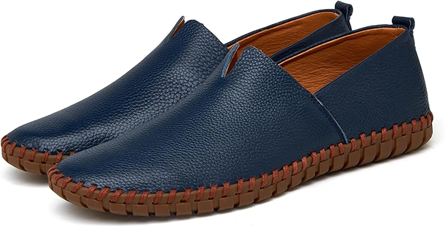 Easy to Put and Remove Loafer Shoes for Men Cowhide Stitching Details Round Toe Comfortable Resistant Flexible Driving Slip On for All Occasions