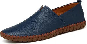 Easy to Put and Remove Loafer Shoes for Men Cowhide Stitching Details Round Toe Comfortable Resistant Flexible Driving Slip On for All Occasions