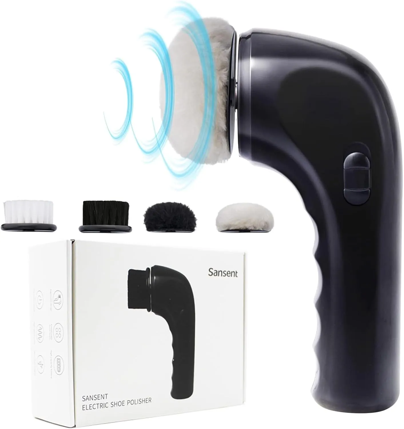 Electric Shoe Shine Kit, Sansent Electric Shoe Polisher Brush Shoe Shiner Dust Cleaner Portable Leather Care Kit for Shoes (Black, M)