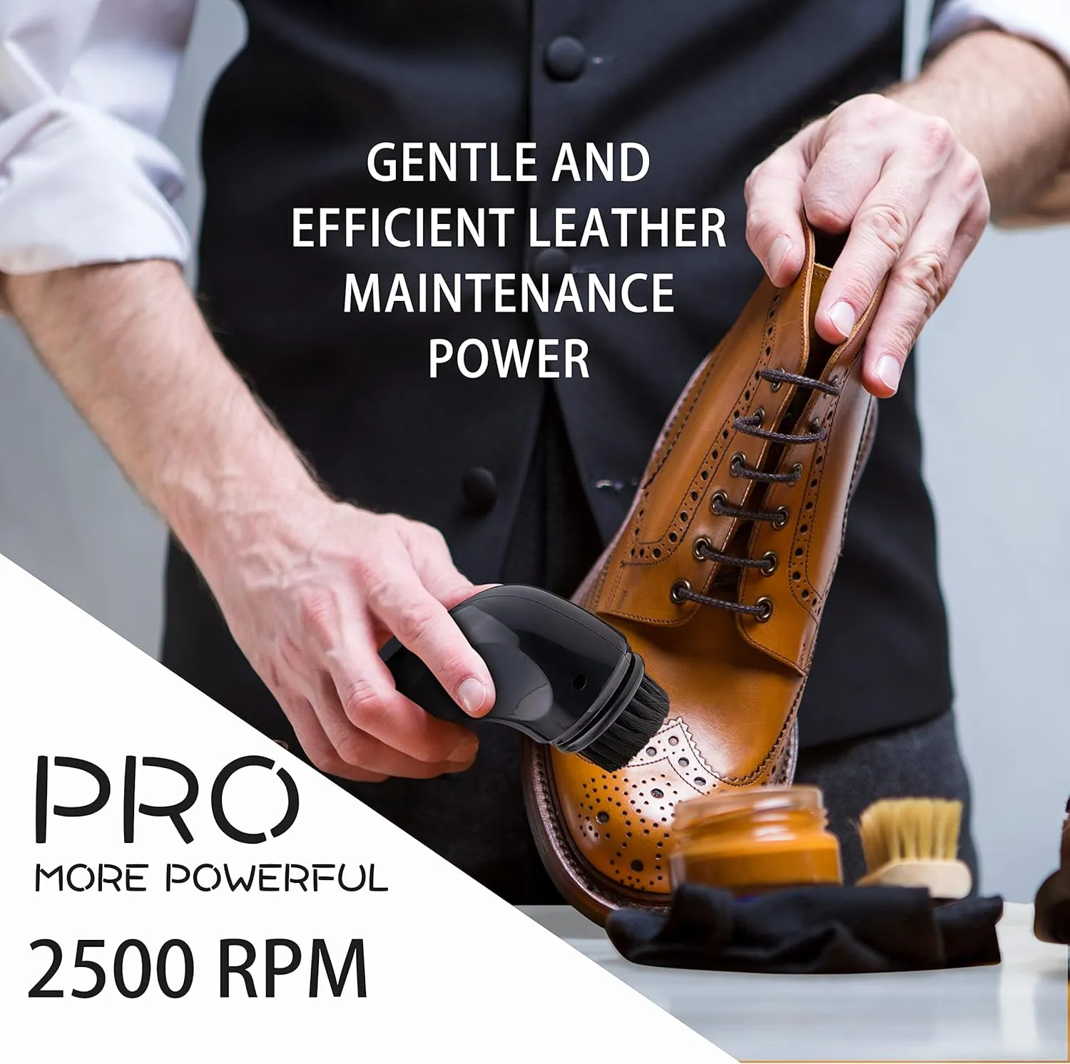 Electric Shoe Shine Kit, Sansent Electric Shoe Polisher Brush Shoe Shiner Dust Cleaner Portable Leather Care Kit for Shoes (Black, M)