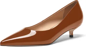FOGEENA Womens Business Patent Casual Pointed Toe Slip On Kitten Leather Low Heel Pumps Shoes 1.38 Inch