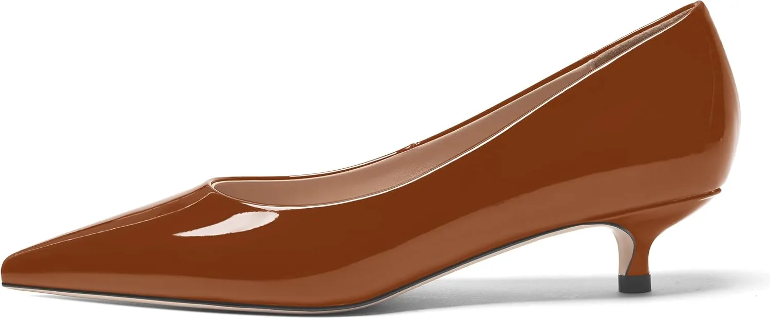 FOGEENA Womens Business Patent Casual Pointed Toe Slip On Kitten Leather Low Heel Pumps Shoes 1.38 Inch