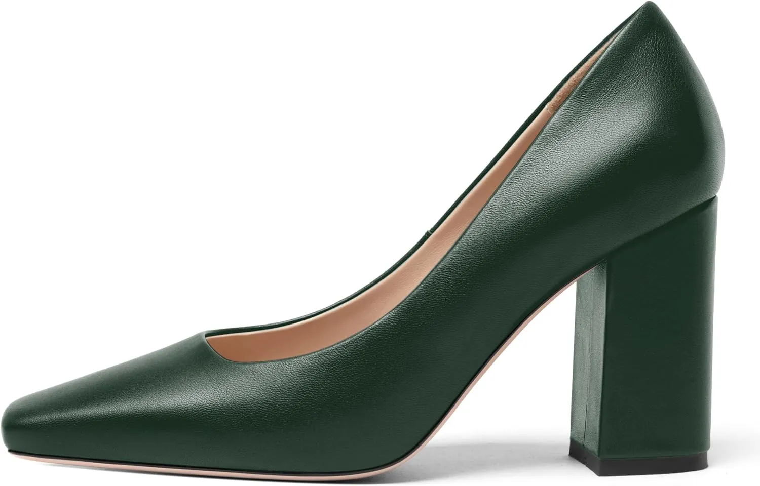 FOGEENA Womens Casual Square Toe Business Slip On Matte Leather Block High Heel Pumps Shoes 3.34 Inch