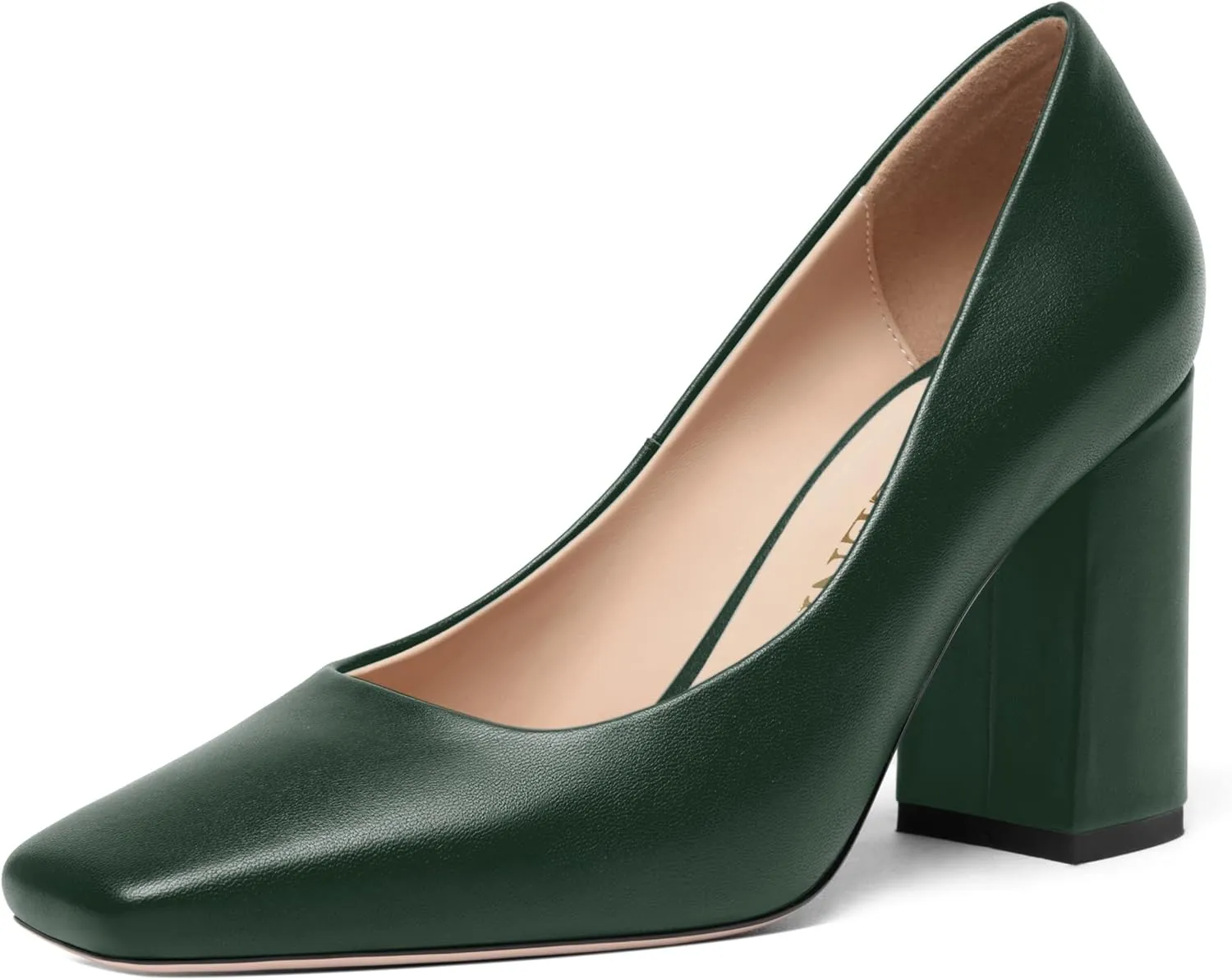 FOGEENA Womens Casual Square Toe Business Slip On Matte Leather Block High Heel Pumps Shoes 3.34 Inch
