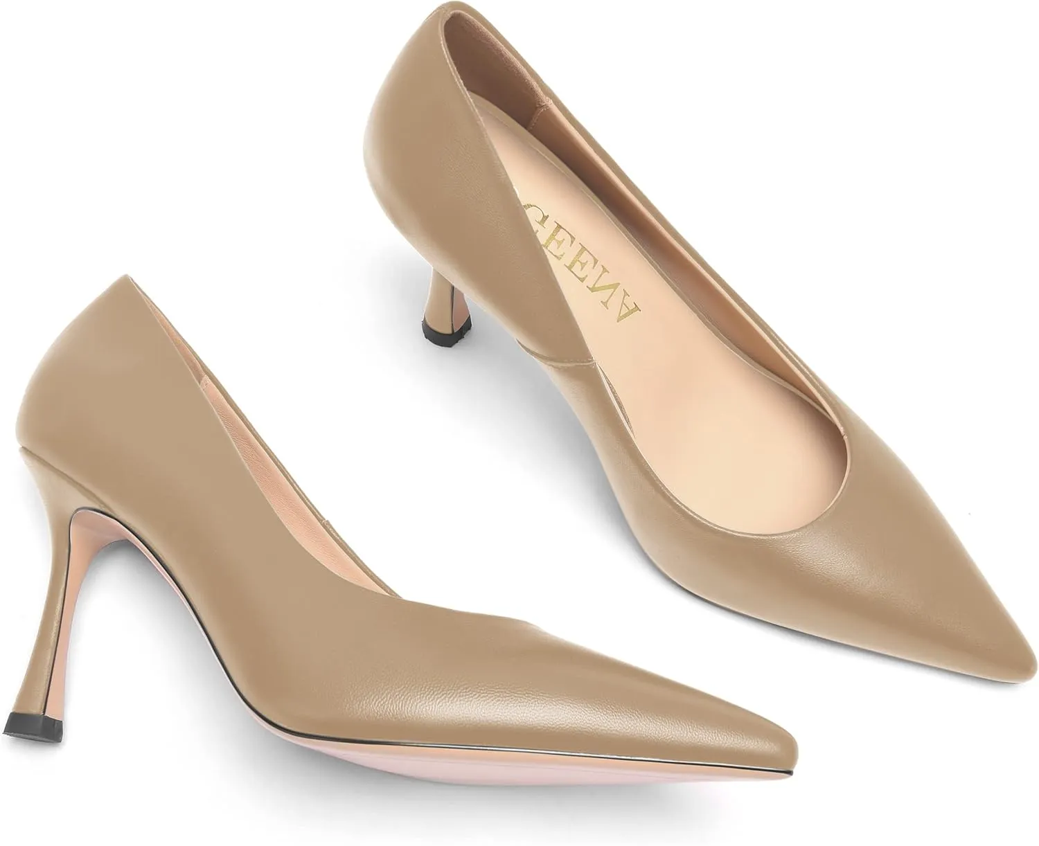 FOGEENA Womens Matte Slip On Pointed Toe Dress Wedding Stiletto Leather High Heel Pumps Shoes 3.14 Inch