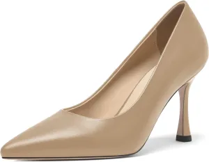 FOGEENA Womens Matte Slip On Pointed Toe Dress Wedding Stiletto Leather High Heel Pumps Shoes 3.14 Inch