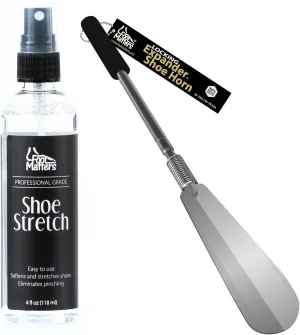 FOOTMATTERS Shoe Stretcher Spray with Telescopic Shoe Horn – Stretches Leather & Helps Slip Into Shoes Fast