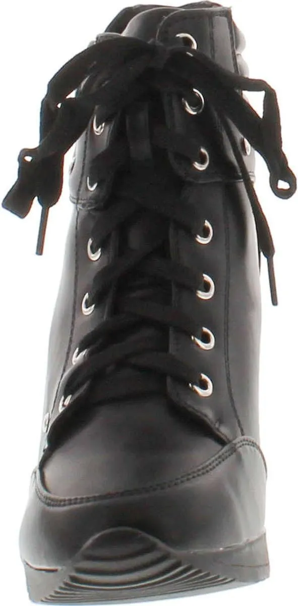 Forever Adriana11 Women Sporty Leatherette Lace-Up High Top Wedge Sneaker Bootie Shoes