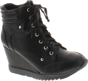 Forever Adriana11 Women Sporty Leatherette Lace-Up High Top Wedge Sneaker Bootie Shoes