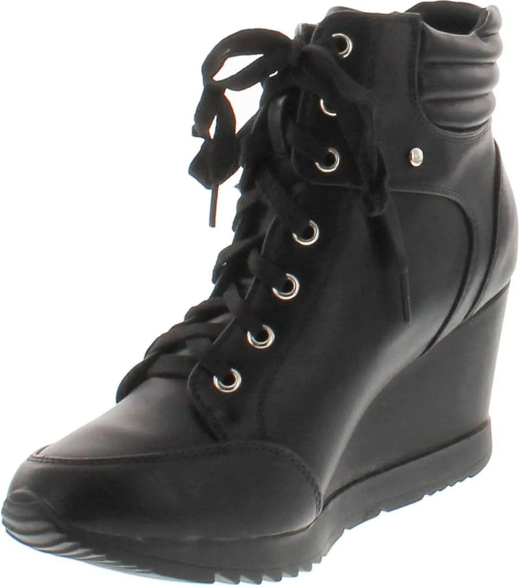 Forever Adriana11 Women Sporty Leatherette Lace-Up High Top Wedge Sneaker Bootie Shoes