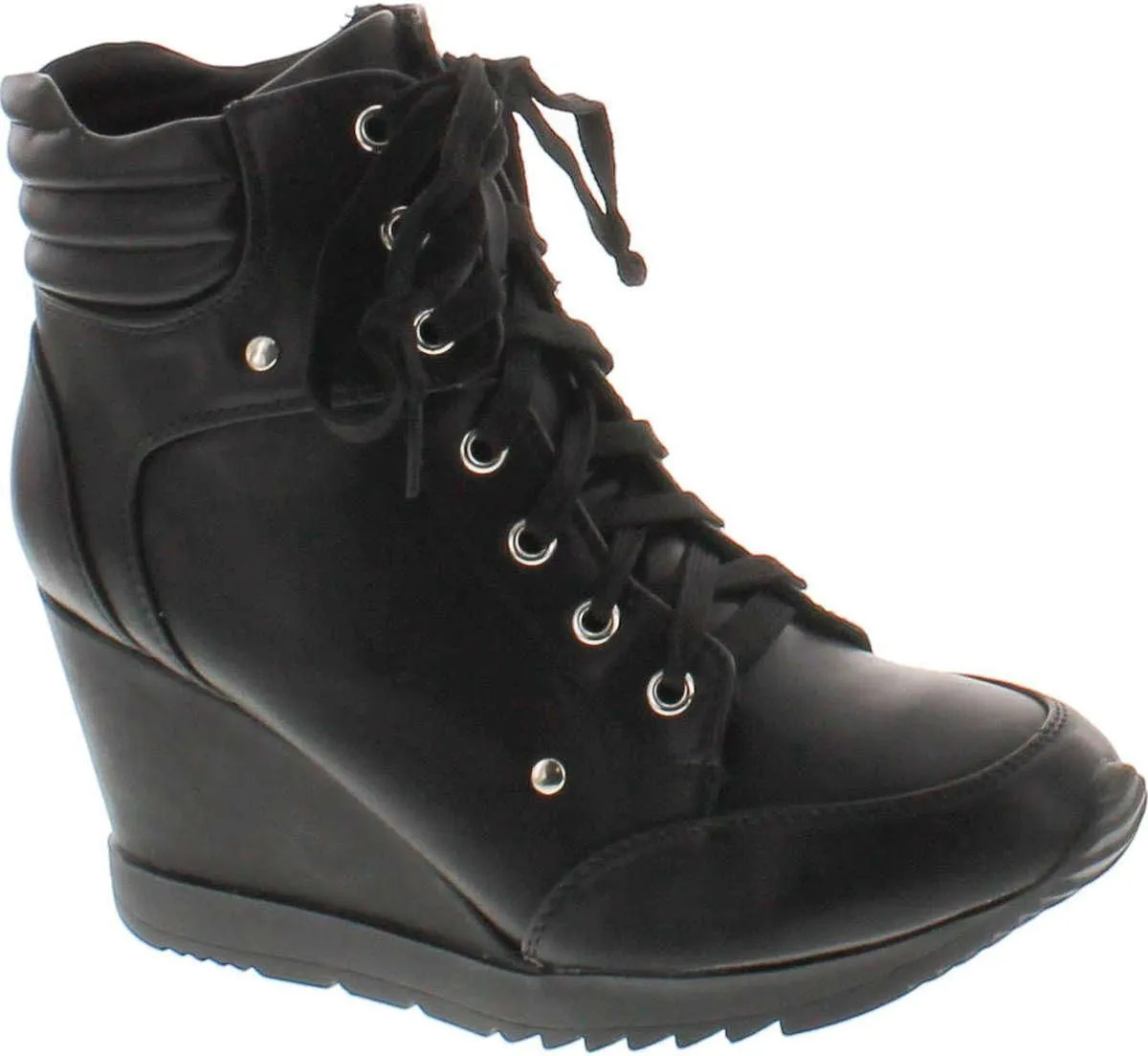 Forever Adriana11 Women Sporty Leatherette Lace-Up High Top Wedge Sneaker Bootie Shoes