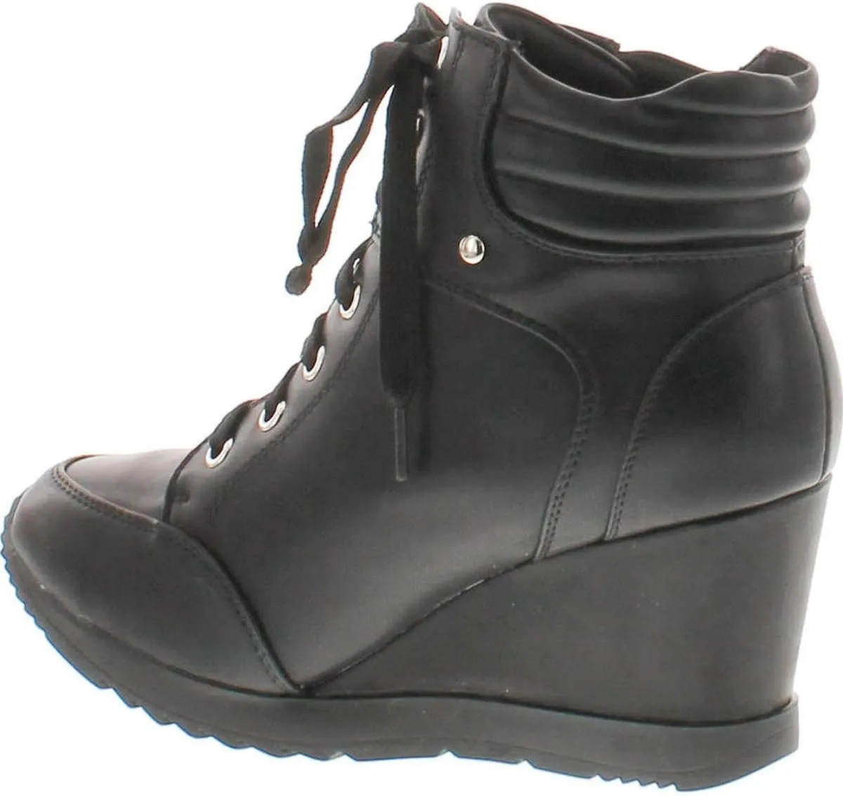 Forever Adriana11 Women Sporty Leatherette Lace-Up High Top Wedge Sneaker Bootie Shoes