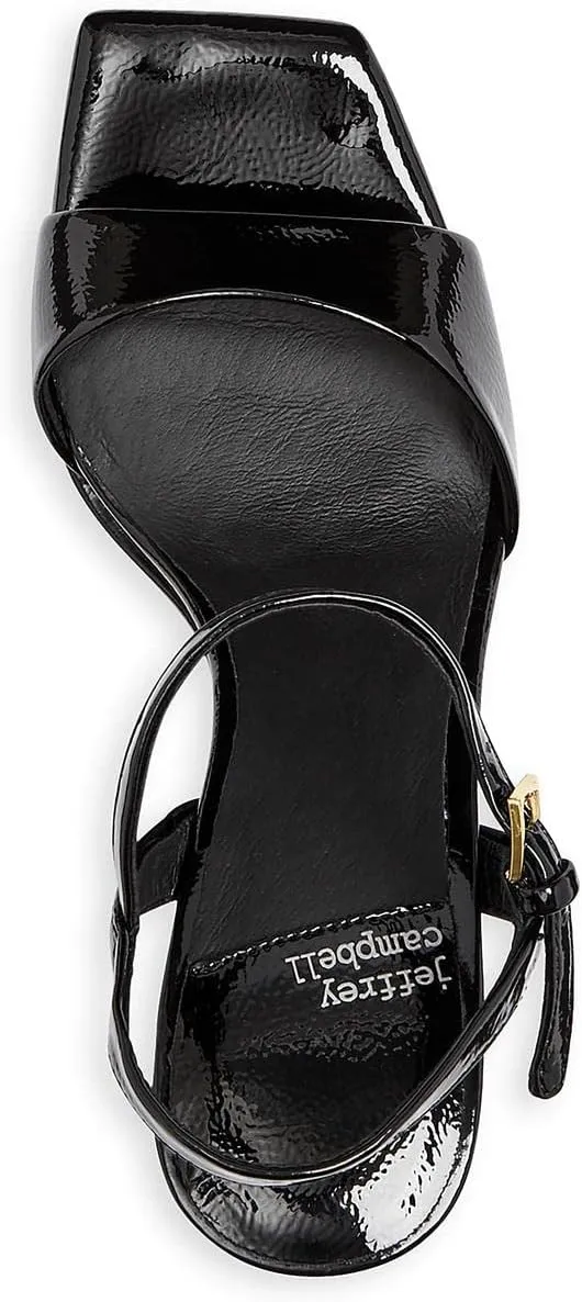 Jeffrey Campbell Dias Black Crinkle Patent Gold Jeweled Block Heeled Sandals, 10