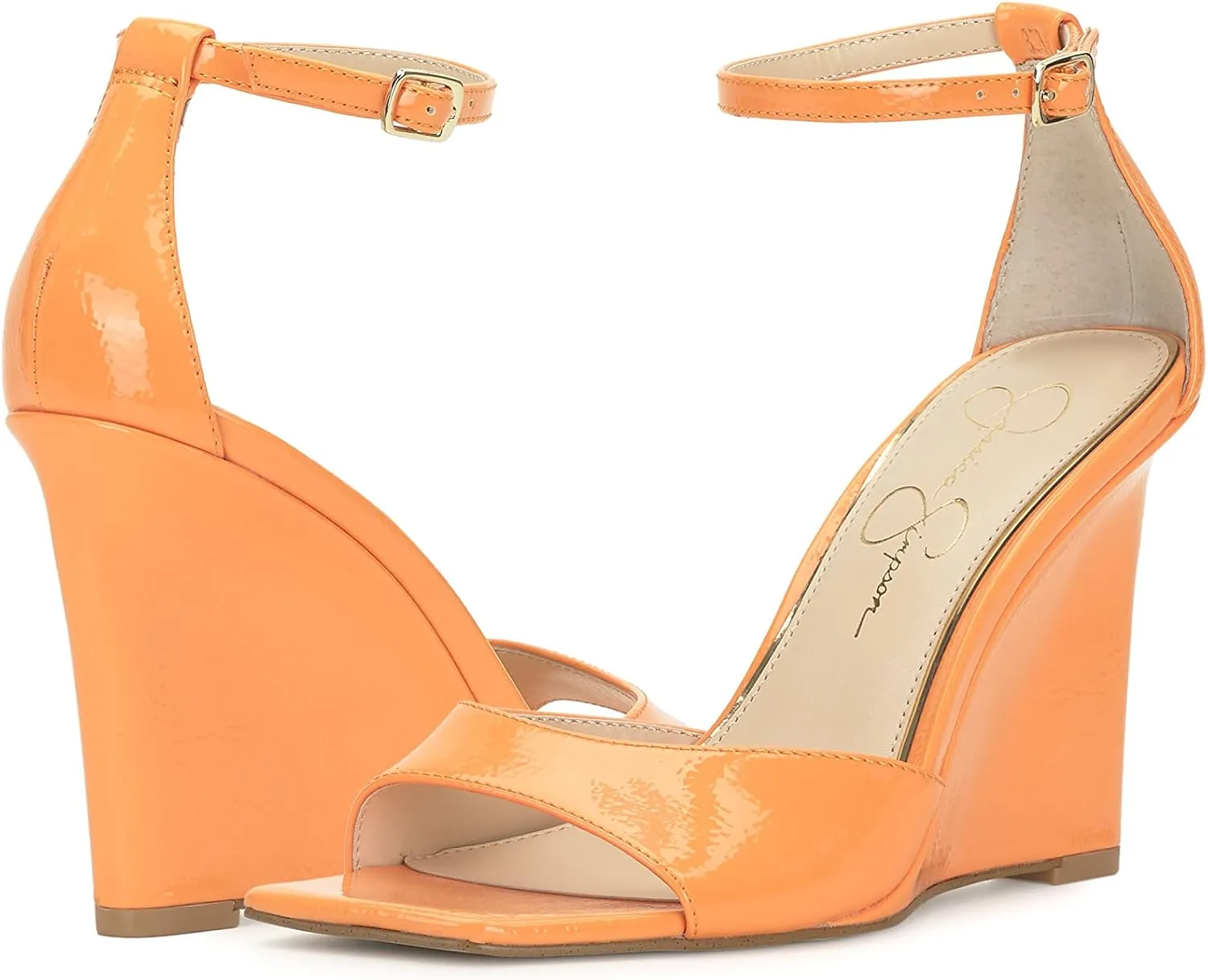 Jessica Simpson Womens LEEHI Faux Leather Open Toe Wedge Heels