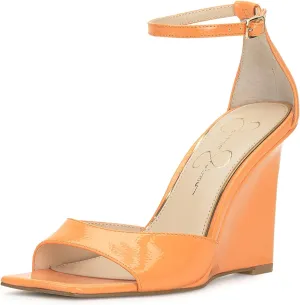 Jessica Simpson Womens LEEHI Faux Leather Open Toe Wedge Heels