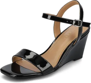 Journee Womens cushioned footbed Dressy Wedge Sandal Clayr Faux Leather Wedge Heel Ankle Straps 2-3 Inch Heel Open Toe