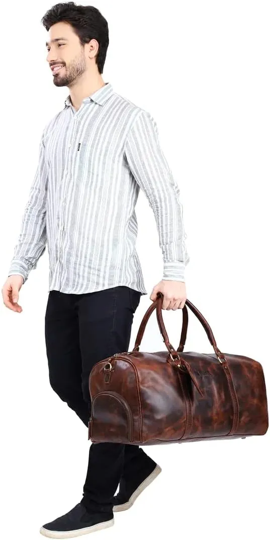 Leather Travel Duffel Bag, 22"Leather Weekender Bag with Shoe Compartment, Handmade Waterproof Duffel Bag for Men&Women, Weekender Overnight Bag with Shoe Pouch (4 Antique Brown)