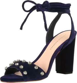 LOEFFLER RANDALL Women's Elayna Ankle Tie High Heel Sandal (Leather/Rhinestones) Heeled, Eclipse, 5 B US
