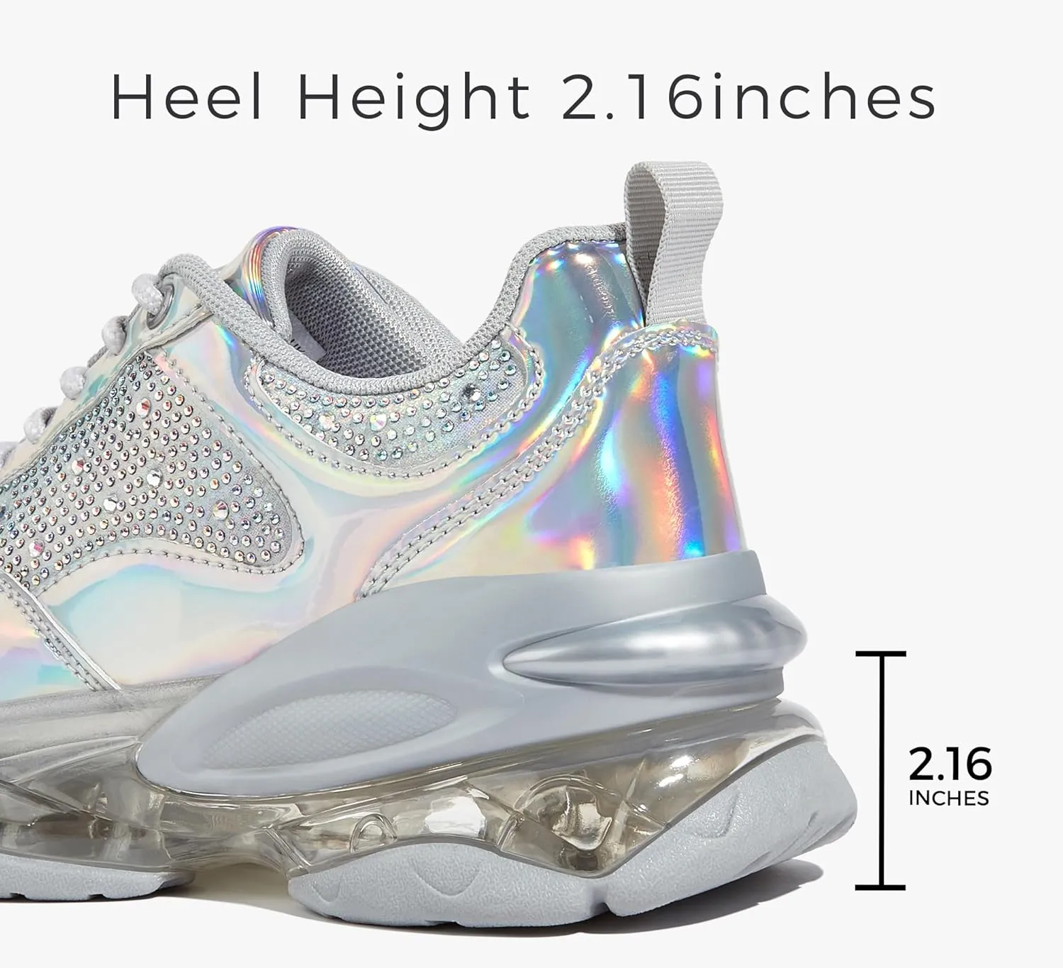 LUCKY STEP Women's Air Cushion Rhinestone Fashion Sneakers Chunky Rave Sparkly Casual Comfortable Walking Shoes