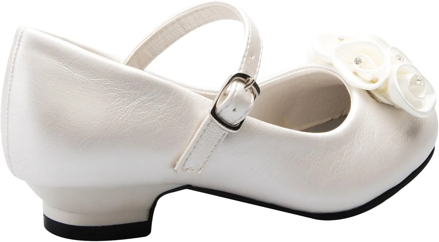 Mary Jane Shoes with Pretty Satin Rolled Rosettes Patent Leather