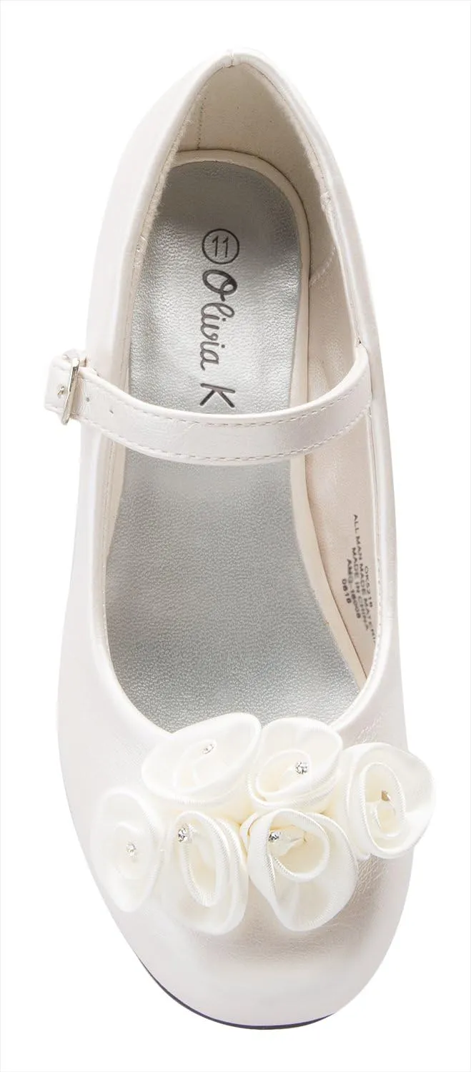 Mary Jane Shoes with Pretty Satin Rolled Rosettes Patent Leather
