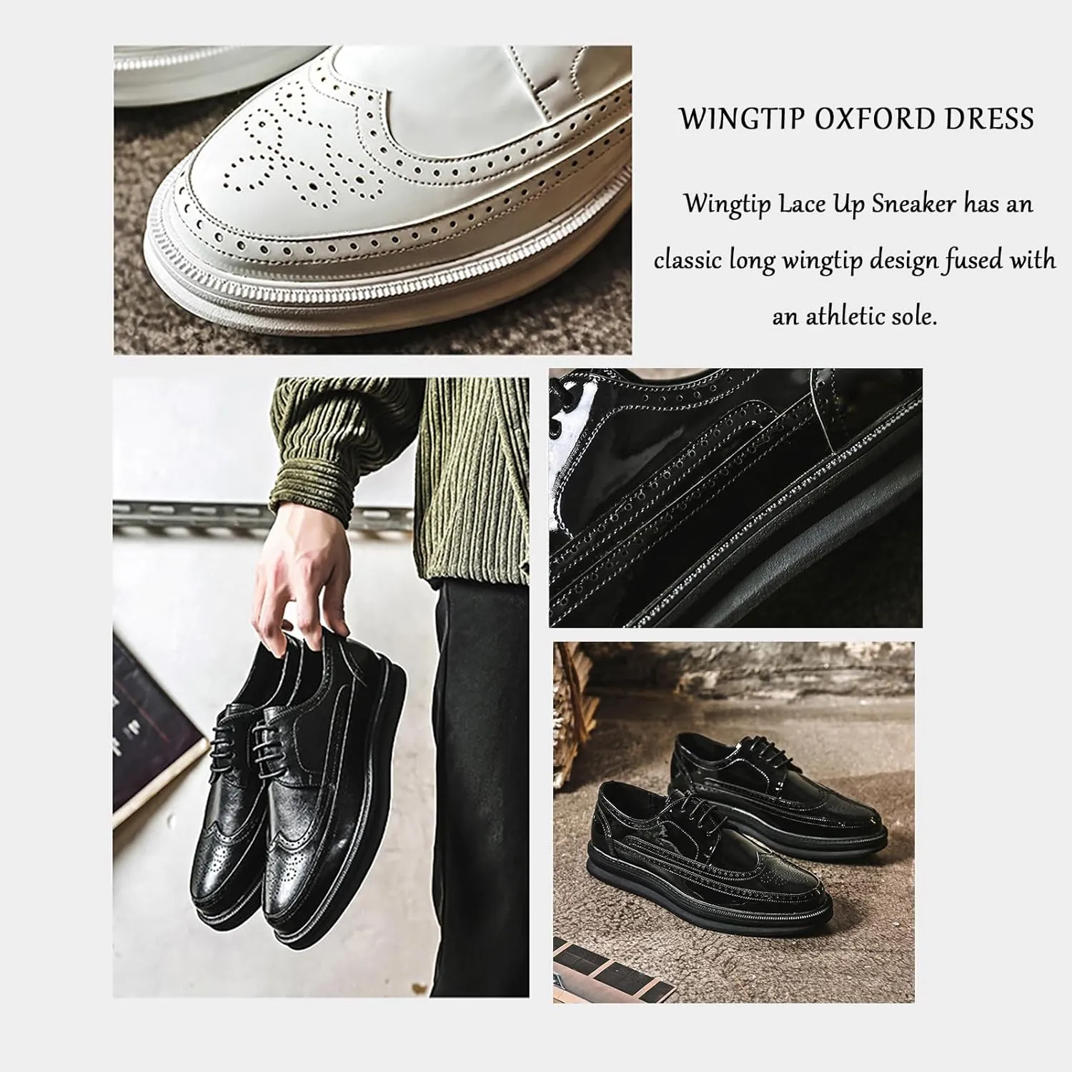 Men's Casual Wingtip Dress Sneakers Orthopedic Classic Leather Dress Shoes for Men Fashion Platform Wingtip Brogue Oxford for Men