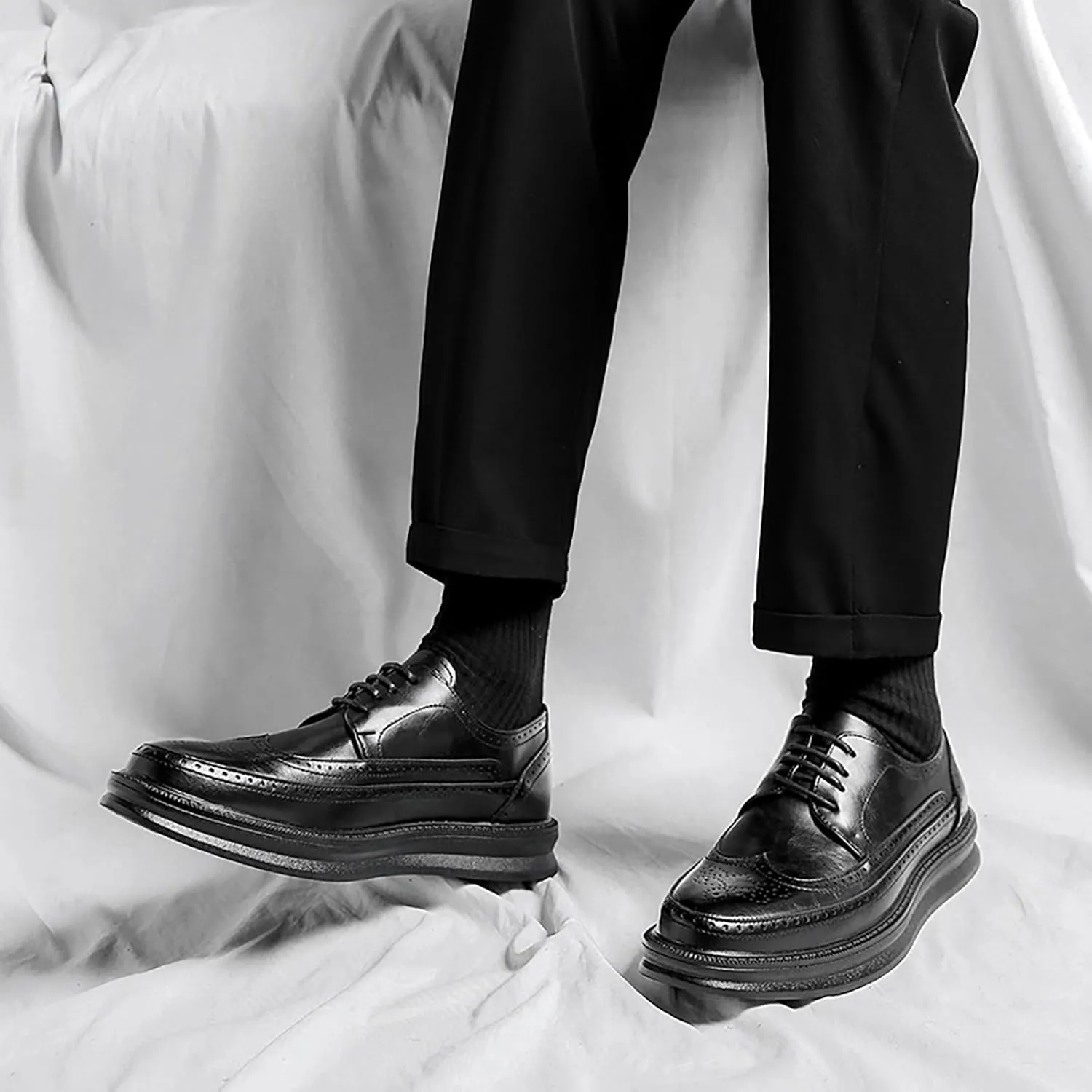 Men's Casual Wingtip Dress Sneakers Orthopedic Classic Leather Dress Shoes for Men Fashion Platform Wingtip Brogue Oxford for Men