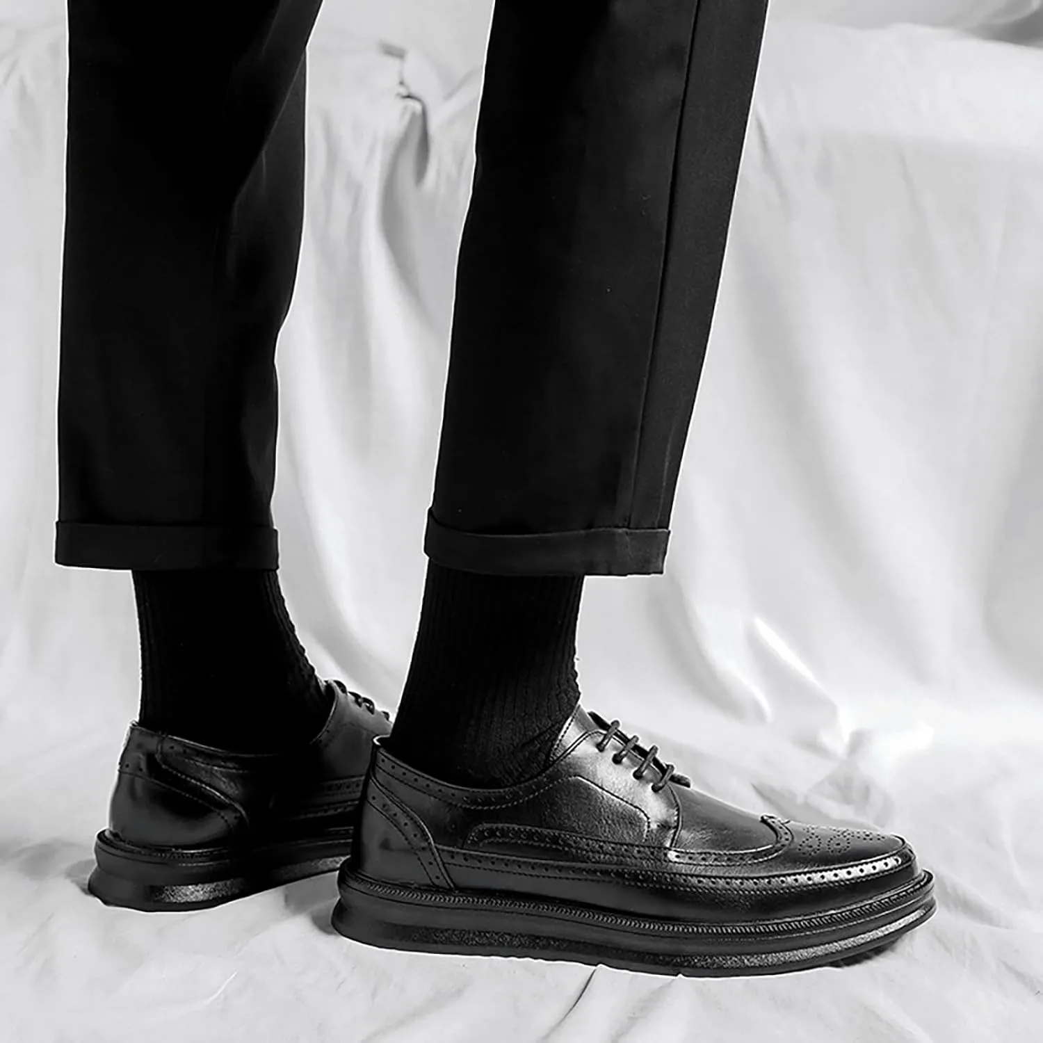 Men's Casual Wingtip Dress Sneakers Orthopedic Classic Leather Dress Shoes for Men Fashion Platform Wingtip Brogue Oxford for Men