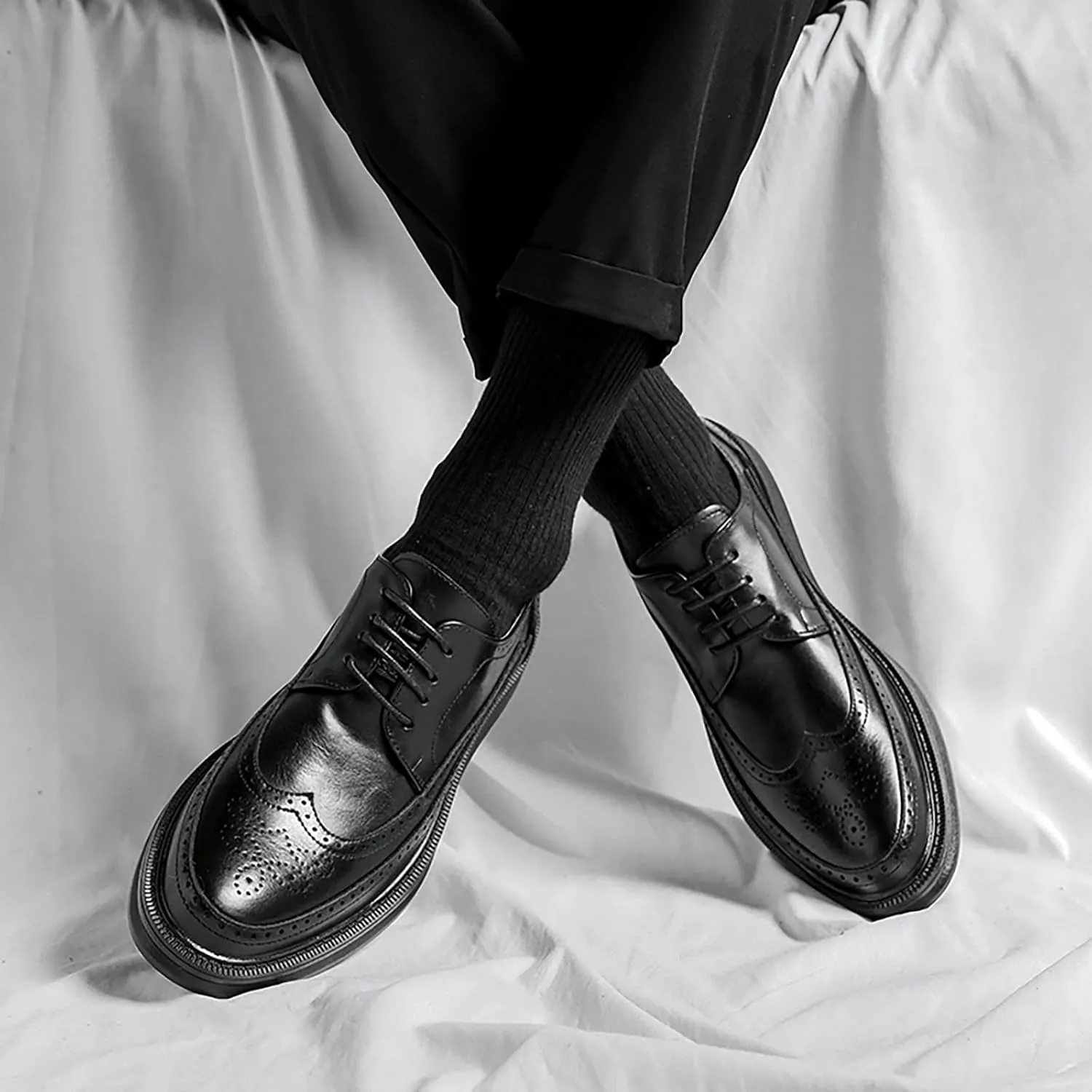 Men's Casual Wingtip Dress Sneakers Orthopedic Classic Leather Dress Shoes for Men Fashion Platform Wingtip Brogue Oxford for Men