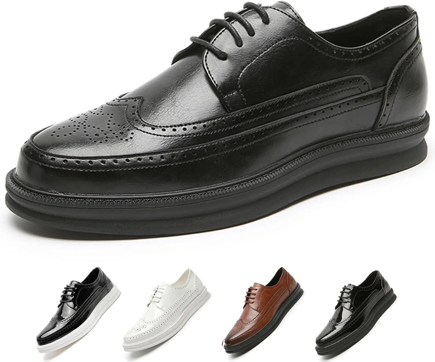 Men's Casual Wingtip Dress Sneakers Orthopedic Classic Leather Dress Shoes for Men Fashion Platform Wingtip Brogue Oxford for Men