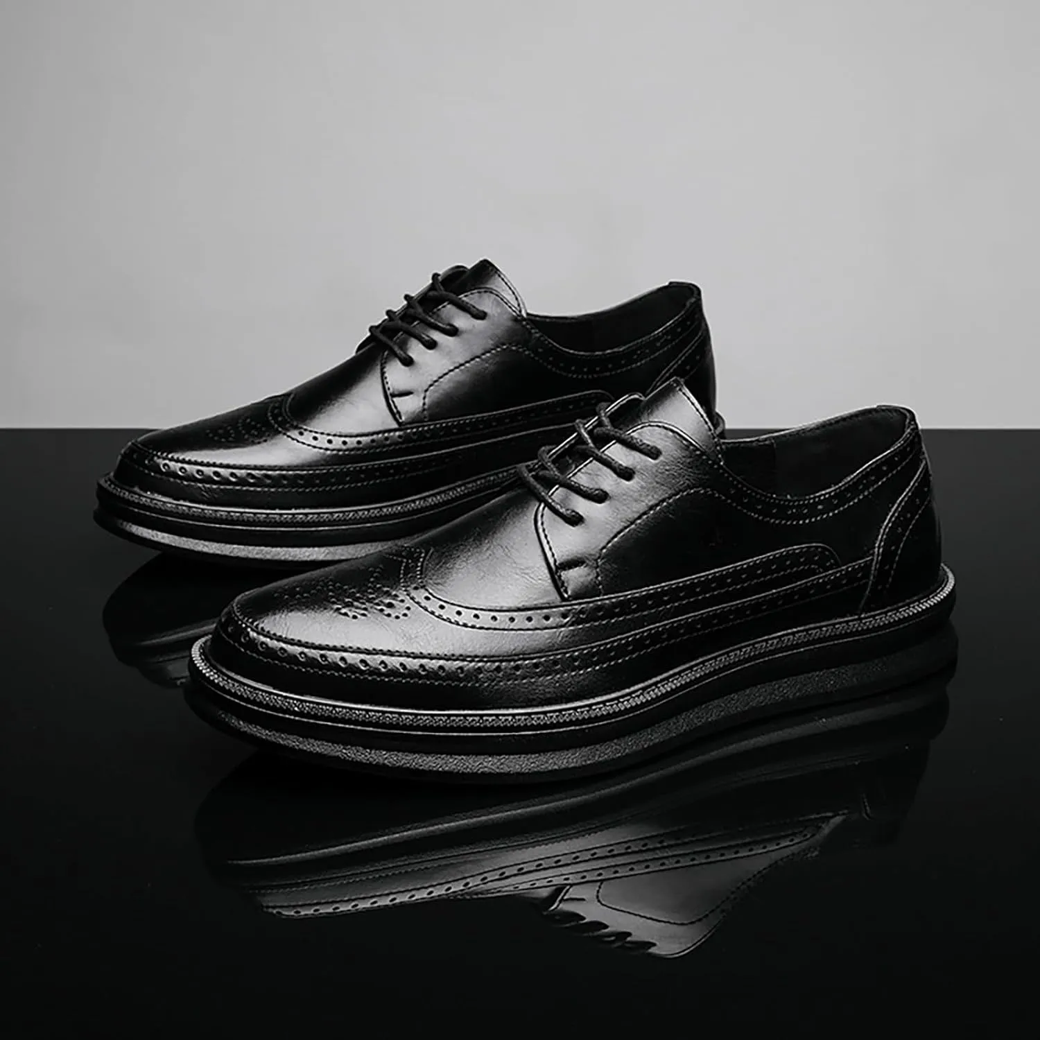 Men's Casual Wingtip Dress Sneakers Orthopedic Classic Leather Dress Shoes for Men Fashion Platform Wingtip Brogue Oxford for Men