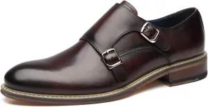 Mens Double Monk Strap Slip on Loafer Cap Toe Leather Oxford Formal Business Casual Comfortable Dress Shoes for Men