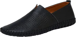 Men's Genuine Leather Loafer Flats Slip-On Soft Handmade Sole Summer Hollowed Casual Driving Shoes