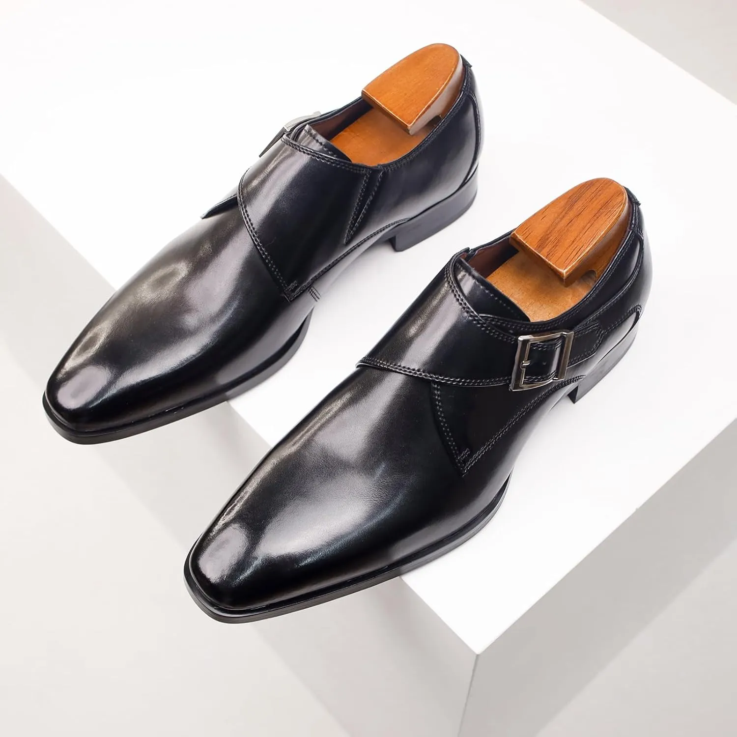 Mens Monk Strap Slip on Loafer Leather Oxford Formal Business Casual Comfortable Dress Shoes for Men
