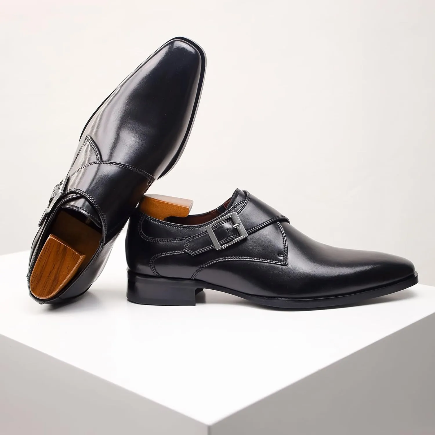 Mens Monk Strap Slip on Loafer Leather Oxford Formal Business Casual Comfortable Dress Shoes for Men