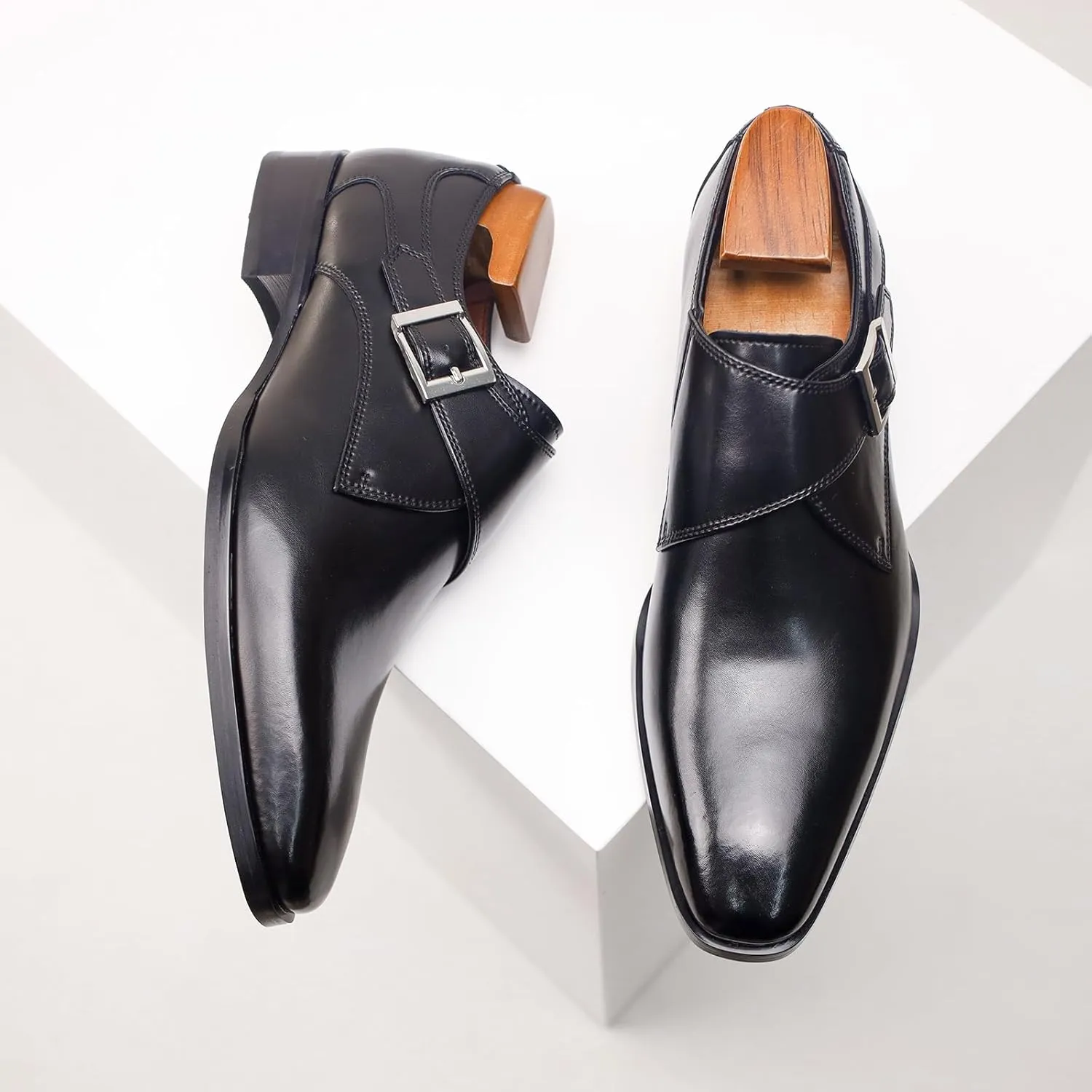 Mens Monk Strap Slip on Loafer Leather Oxford Formal Business Casual Comfortable Dress Shoes for Men