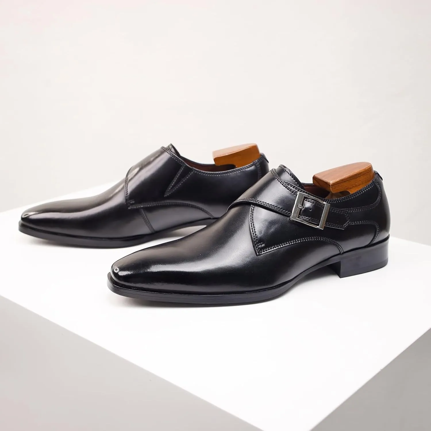 Mens Monk Strap Slip on Loafer Leather Oxford Formal Business Casual Comfortable Dress Shoes for Men