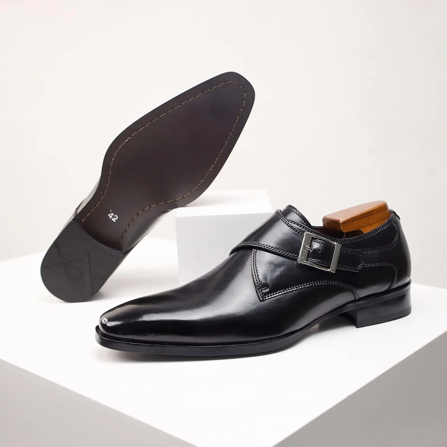 Mens Monk Strap Slip on Loafer Leather Oxford Formal Business Casual Comfortable Dress Shoes for Men